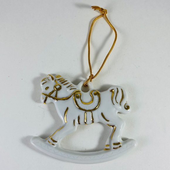 Adorable Little Porcelain rocking horse ornament with 14k painted gold trim - Picture 2 of 5